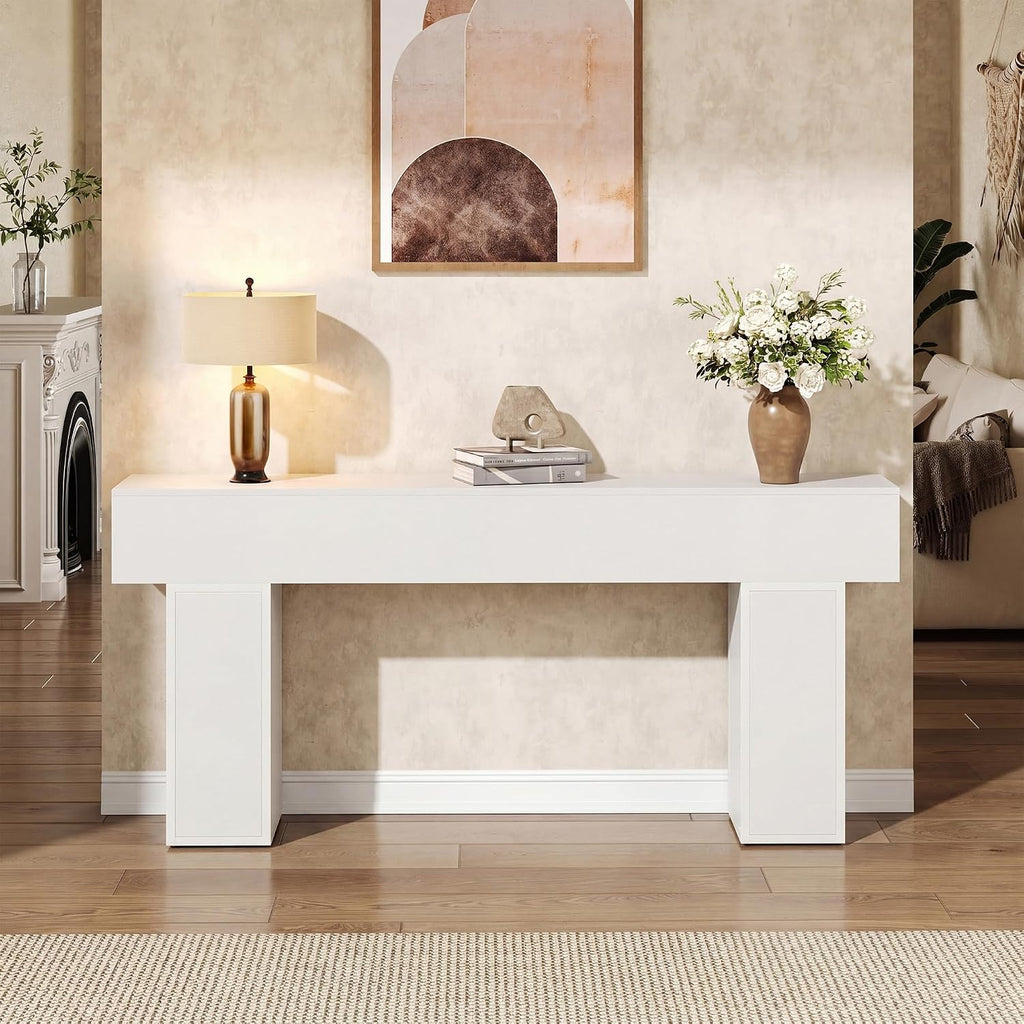 knoworld 70.9-Inch Long Console Table, Wooden Sofa Table Behind Couch Tables, Farmhouse Entryway Table Accent Table for Entrance, Hallway, Living Room, Foyer, White
