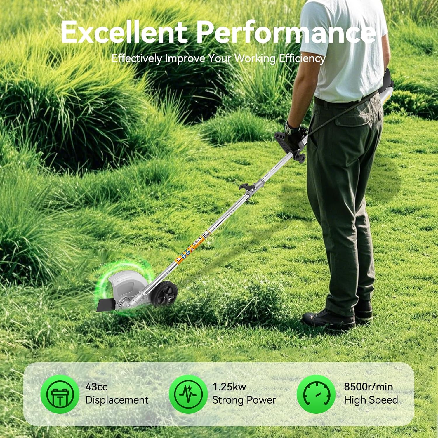 43CC Weed Wacker, 8500r/Min Weed Eater with 2 Blade Heads, Gasoline Power Brush Cutter, Lawn Edger, Single-Cylinder Air-Cooled 2-Stroke Gasoline Engine Grass Trimmer Tools for The Garden and Yard