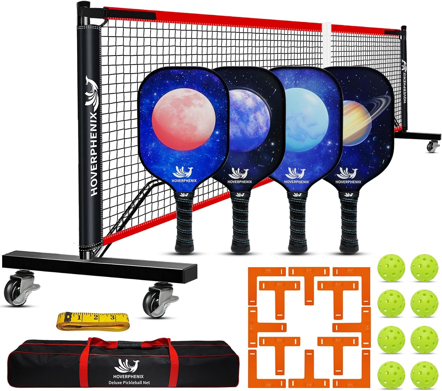 Portable Pickleball Net Set, 22FT Pickle Ball Net with Paddle Set of 4 | Regulation Size Net, Weather Resistant Steel Frame, Outdoor Pickleballs and Carry Bag, Easy Setup for Driveway, Backyard