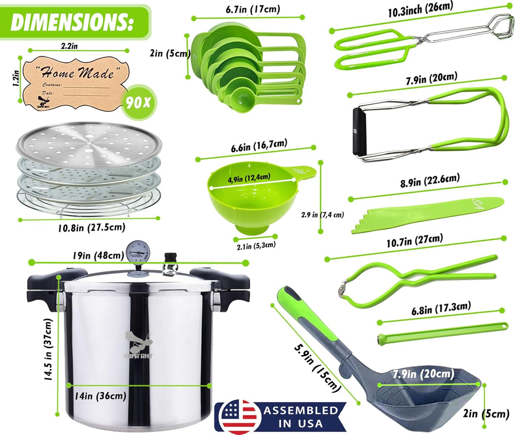 Supa Ant 23 Qt Canning Pot with Canning Supplies Starter Kit - Water Bath Pot with Rack and Lid - Jar Lifter, XL Ladle, Jar Tongs, and Bubble Popper