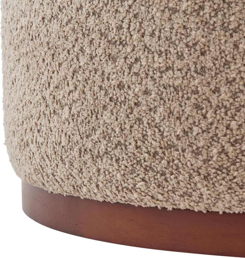 Christopher Knight Home Sadin Modern Round Ottoman with Storage for Living Room, Lift-Lid Storage Ottoman Coffee Table, Chenille Upholstered Ottoman Foot Rest, No Assembly Needed, Light Brown