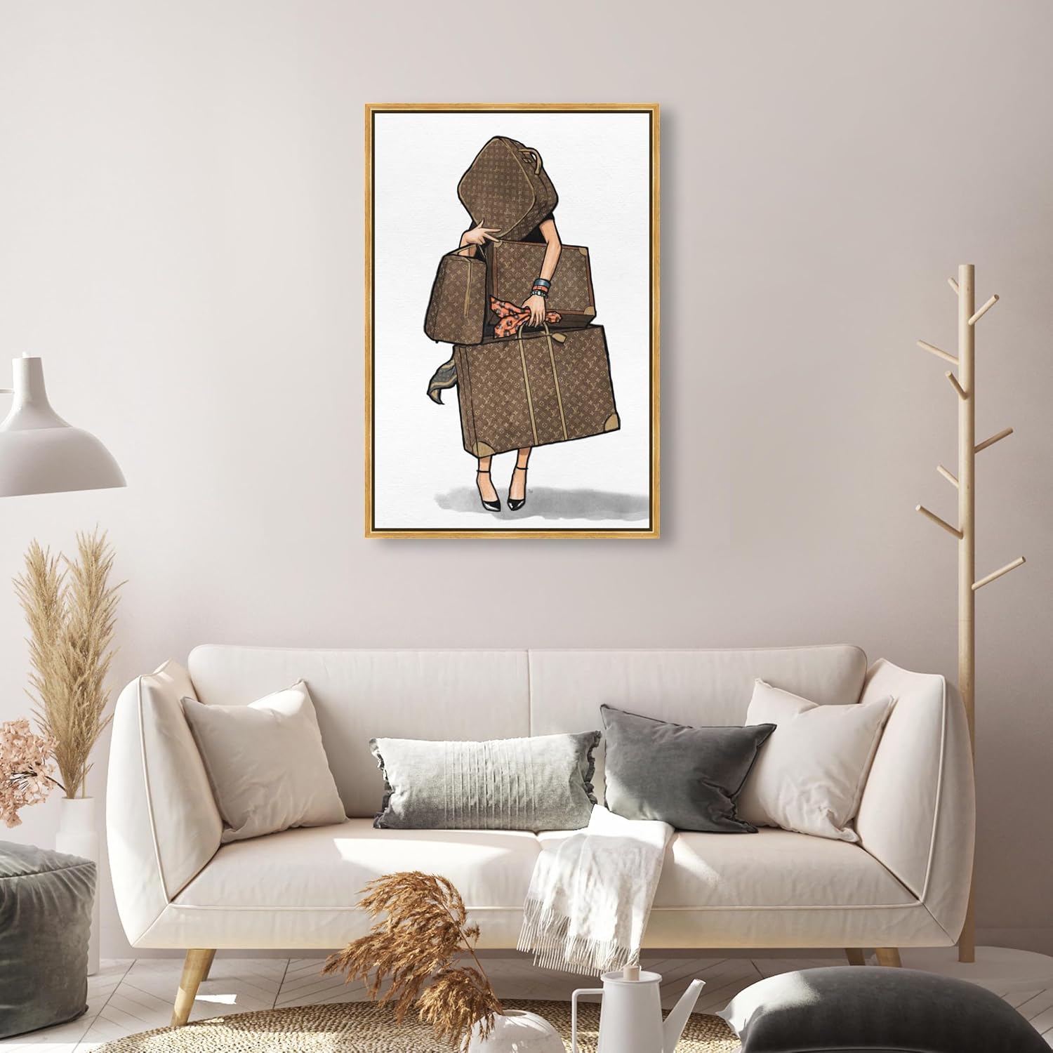 The Oliver Gal Artist Co. Fashion and Glam Framed Wall Art Canvas Prints, Bags-Orange' Travel Essentials Home Décor, 20 in x 30 in, Brown, White