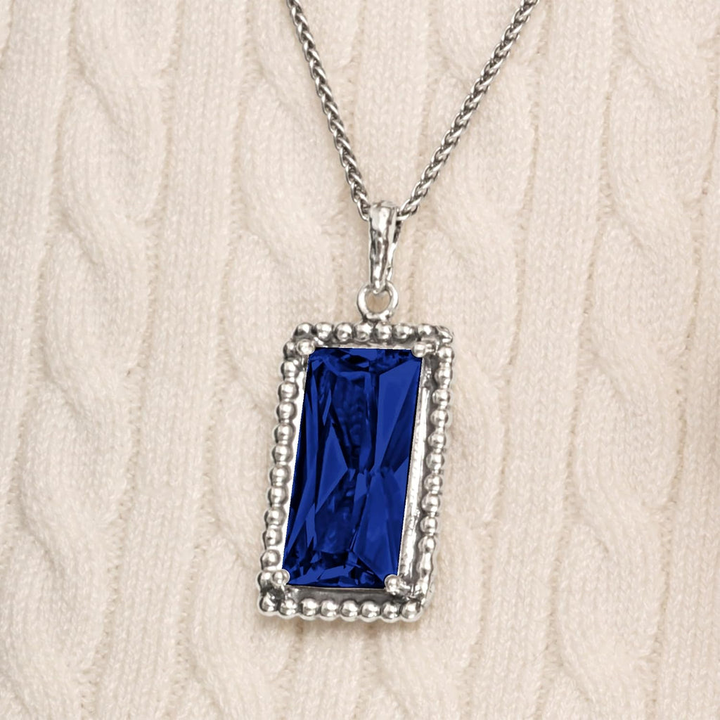 JEAN RACHEL JEWELRY 925 Sterling Silver Necklace for Women - Baguette with Cubic Zirconia Vintage Design - Hypoallergenic, Lead & Nickel Free - Artisan Handcrafted Statement Necklace