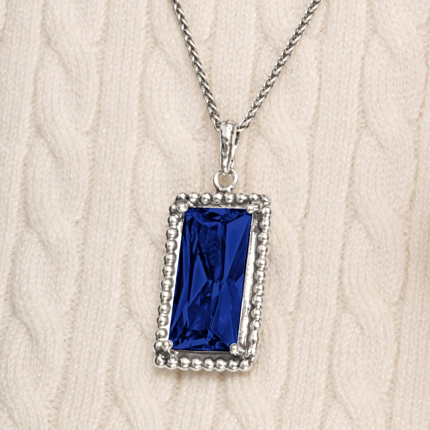 JEAN RACHEL JEWELRY 925 Sterling Silver Necklace for Women - Baguette with Cubic Zirconia Vintage Design - Hypoallergenic, Lead & Nickel Free - Artisan Handcrafted Statement Necklace