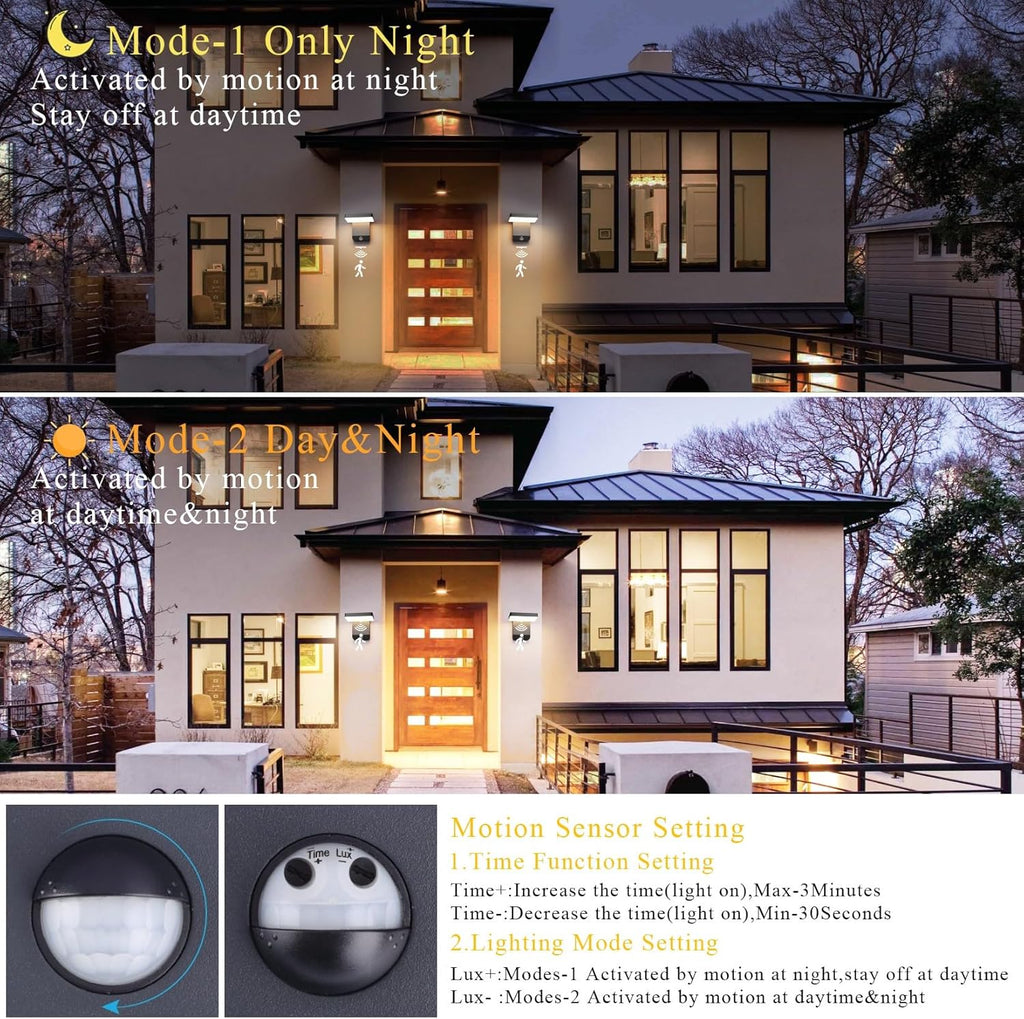 2 Pack Motion Sensor Outdoor Wall Light,Modern LED Black Motion Outdoor Light IP65 Waterproof Exterior Wall Sconces for Garage Porch 3000K
