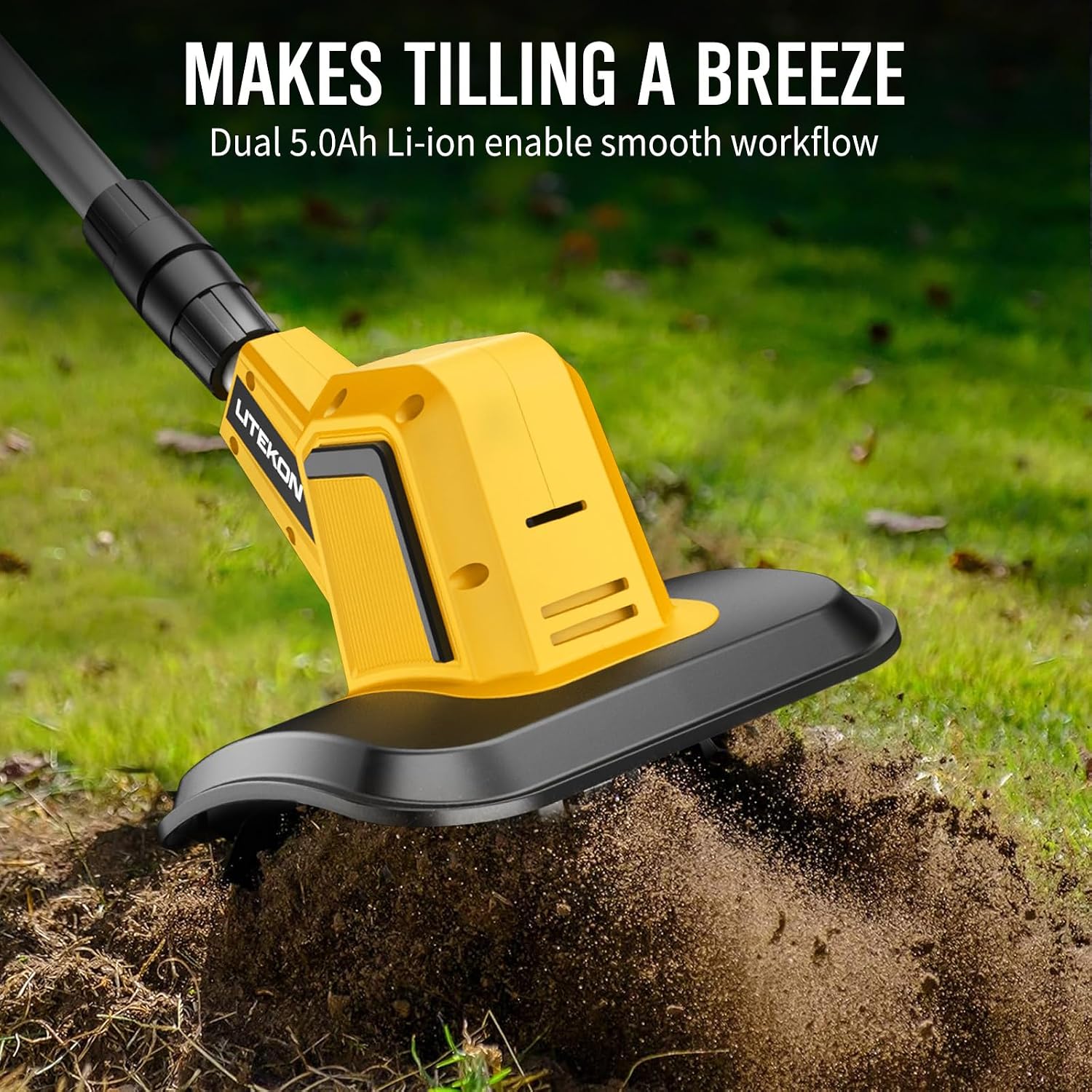 Cordless Tiller Cultivator with 2 x 2.0AH Batteries(120Minutes Use) & 1.5A Fast Charger, 540RPM High Power Electric Garden Tiller Battery Powered Rototiller with 10In Tilling Width & 7In Depth