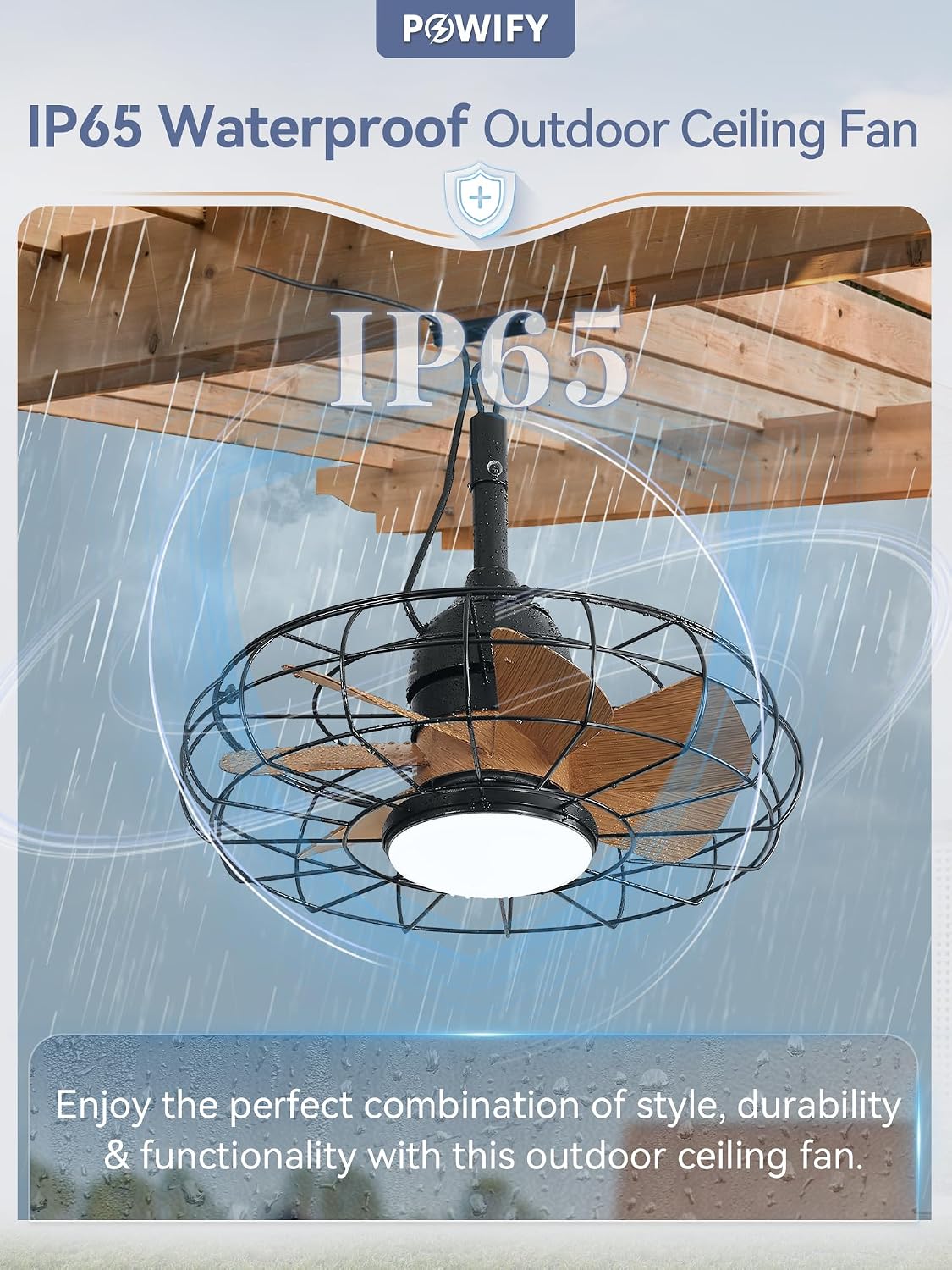 Outdoor Ceiling Fans with Lights for Patios,Plug in Gazebo Ceiling Fan with Remote Control,Waterproof Caged Hanging Fans with Hook 3CCT 6-Speed for Outside Porch