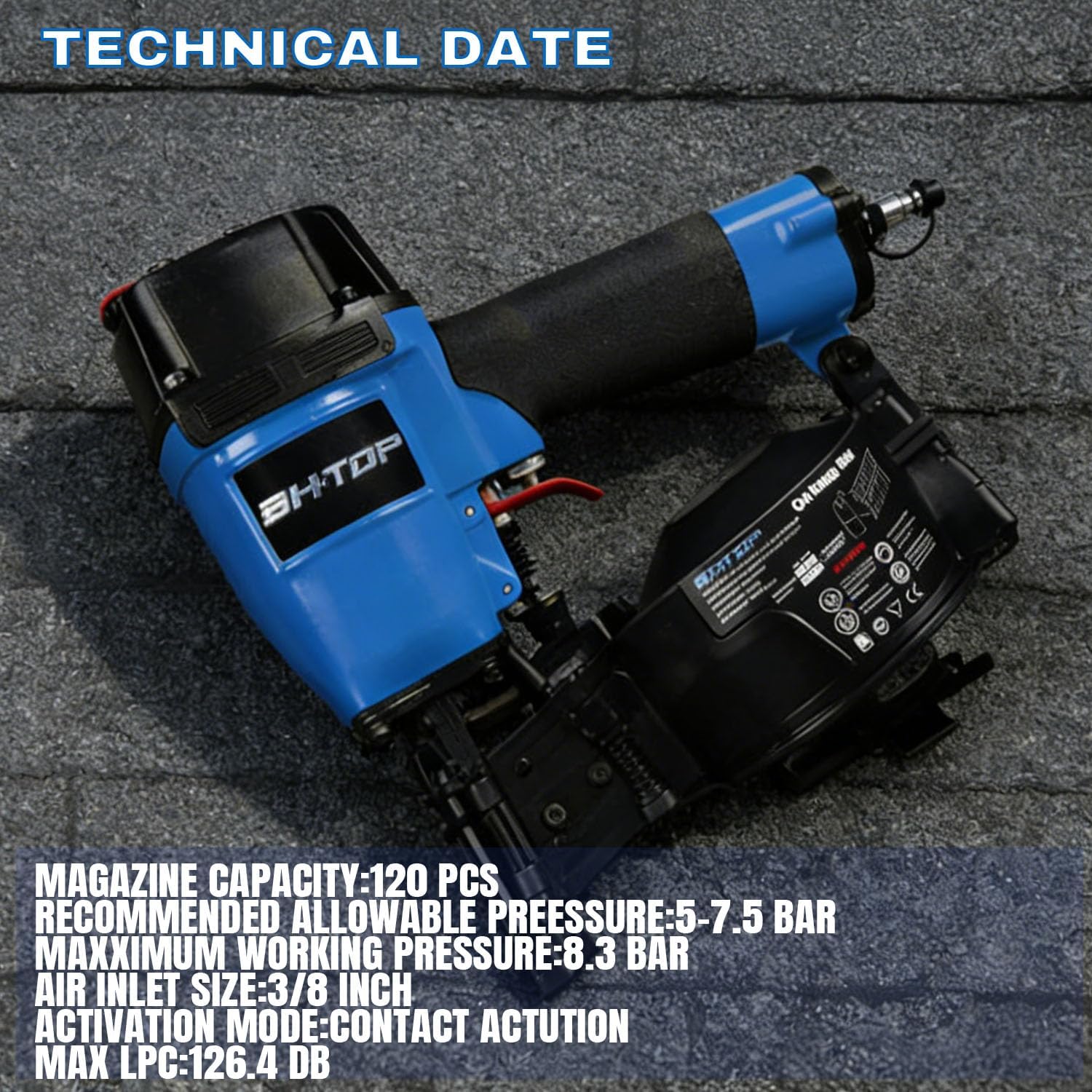 CN45N Roofing Nailer, 15 Degree Roofing Nail Gun, 3/4-Inch to 1-3/4-Inch Coil Nails, 120-pcs Load Capacity Coil Nailer in Blue