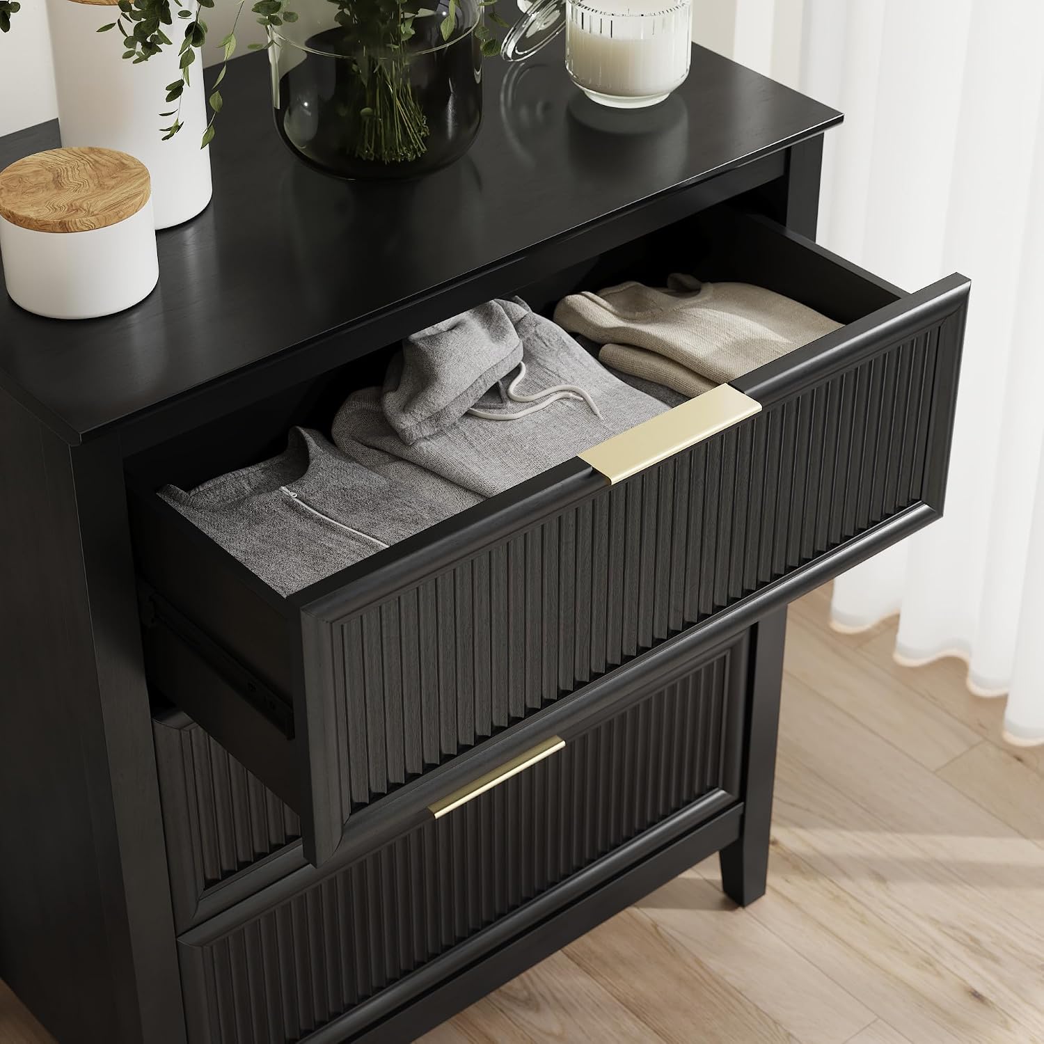 Bush Home 3 Drawer Dresser - Set of 2, Bedroom Furniture and Storage, Camille Collection, Onyx Birch