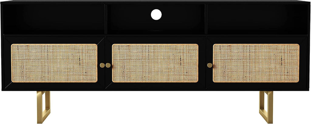SEI Furniture - Mursley Media Cabinet with Storage - Transitional Design, Black Rattan - Ideal for Living Room, Family Room (MS1222613)