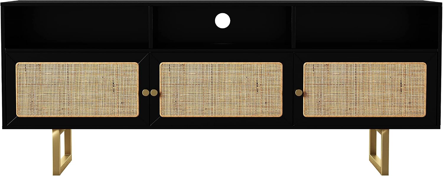 SEI Furniture - Mursley Media Cabinet with Storage - Transitional Design, Black Rattan - Ideal for Living Room, Family Room (MS1222613)