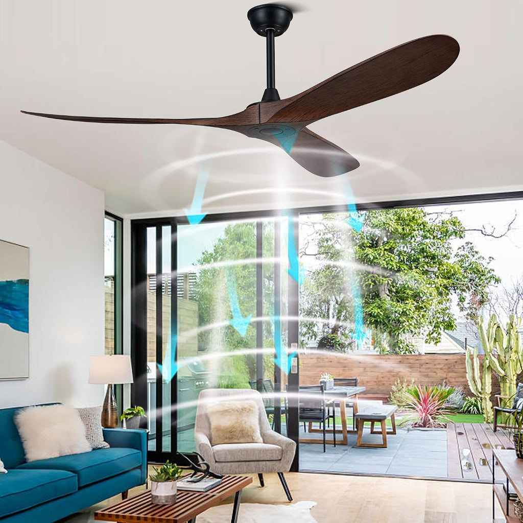 52'' Outdoor ceiling Fan without light,Ceiling Fan no Light with Remote Control,3 Plastic Dark Walnut Blades for Outdoor Porch,Garage,Bedroom
