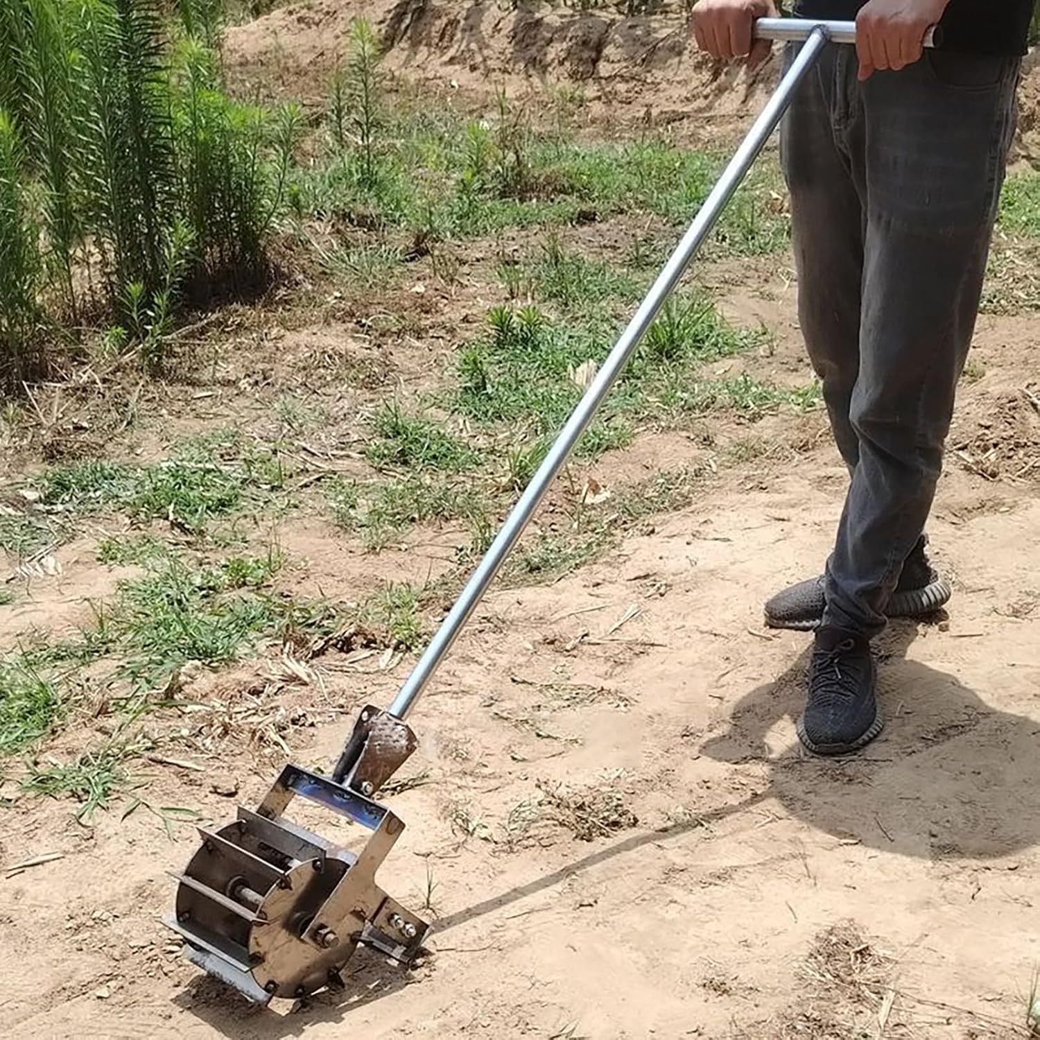 Garden Rotavator, Cordless Tiller Cultivator,Small Household Weed Hoe and Scarifier,Hand Push Weeding Tool,Manual Tiller and Weeder for Lawn,Farms,Yard,Soil