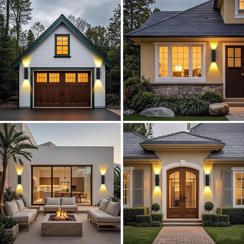 Outdoor Wall Lights 4 Packs,Modern Square Dusk to Dawn Outdoor Porch Light,Integrated LED Cylinder Up Down Lights Aluminum Waterproof Wall Lighting Exterior Light for Porch Patio Garage