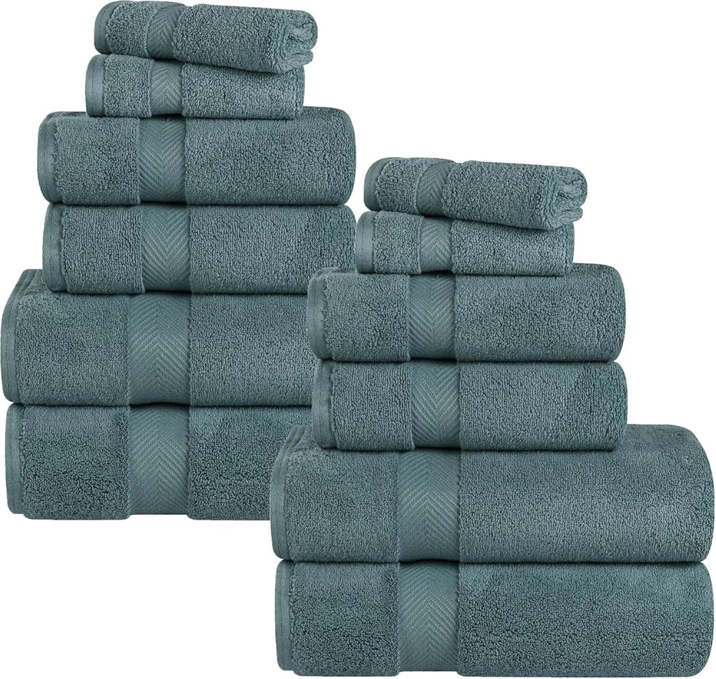 Superior Zero Twist Cotton 12 Piece Assorted Towel Set, Includes 4 Bath, 4 Hand, 4 Washcloth/Face Towels, Quick Dry, Home Essentials, Shower, Spa, Luxury Plush Soft Absorbent Towels, Jade Green