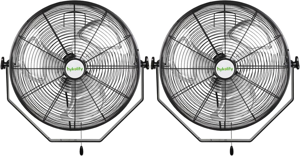 hykolity 4300 CFM 18 inch Industrial Wall Fan, 3-Speeds High Velocity Wall Mount Fan with Sealed Motor, Heavy Duty Metal Barn Fans for Shop, Garage, 2 Pack