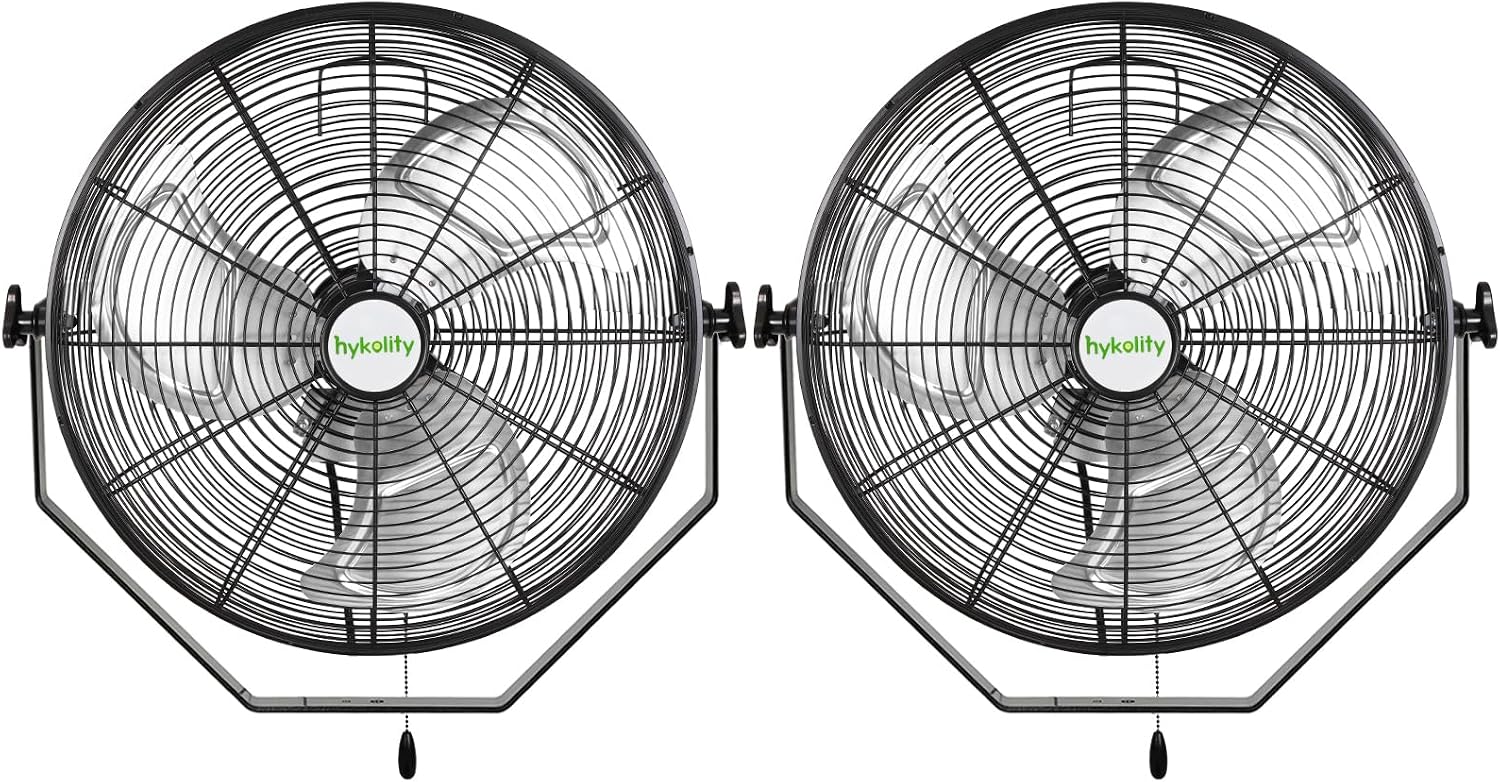 hykolity 4300 CFM 18 inch Industrial Wall Fan, 3-Speeds High Velocity Wall Mount Fan with Sealed Motor, Heavy Duty Metal Barn Fans for Shop, Garage, 2 Pack