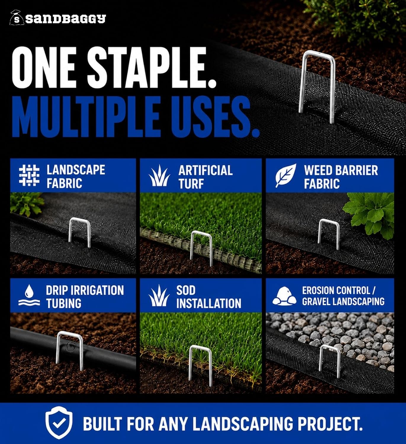 Sandbaggy 2000-Count Rust-Free 6-Inch Landscape Staples (11 Gauge Steel) - Galvanized SOD Garden Stakes Pin ~ Trusted by Farmers & Contractors Across the USA