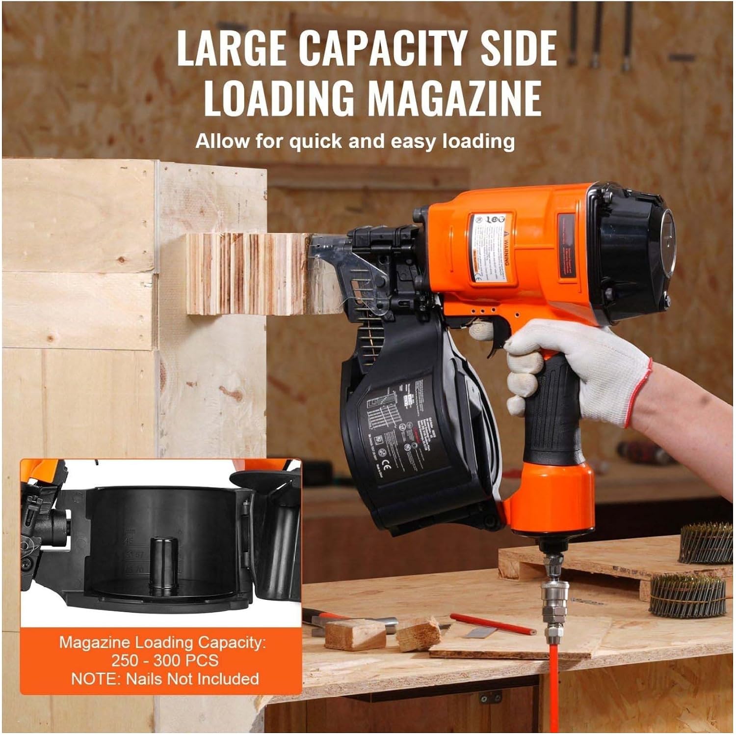 MCN70 Coil Siding Nailer, 15 Degree Pneumatic Nail Gun - 1-3/4 to 2-3/4 Inch Coil Nails for Siding, Fencing, Pallets & Woodworking