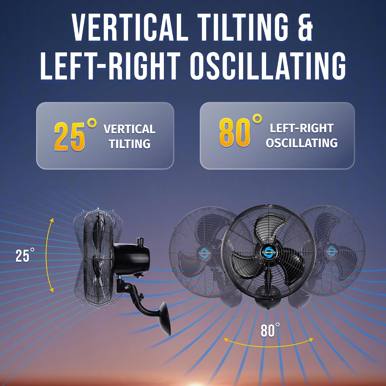 Tornado 16-Inch Pro Series Waterproof Outdoor Oscillating Wall Mount Fan – Heavy-Duty High-Velocity Metal Fan for Industrial, Commercial, Residential, and Greenhouse Use – UL Safety Listed