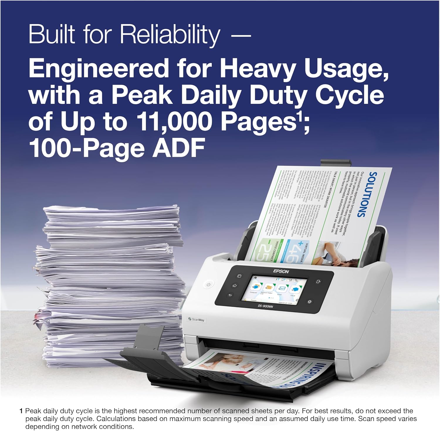 Epson DS-900WN EdgeLink High-Speed Wireless Network Color Document Scanner with Duplex Scanning Computer-Free Function, 100-page Auto Doc Feeder (ADF) and 4.3' Colorful Touchscreen