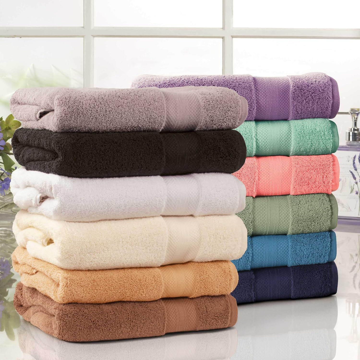 Superior Turkish Cotton 12-Piece Towel Set, 3 Bath, 3 Hand, 6 Face Towels/Washcloth for Home, Guest, Master Bathroom Essentials, Hotel, Resort, Spa, Shower, Adult, Kids, Plush, Soft, Black