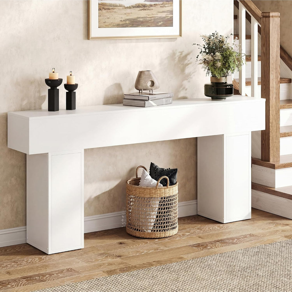 knoworld 70.9-Inch Long Console Table, Wooden Sofa Table Behind Couch Tables, Farmhouse Entryway Table Accent Table for Entrance, Hallway, Living Room, Foyer, White