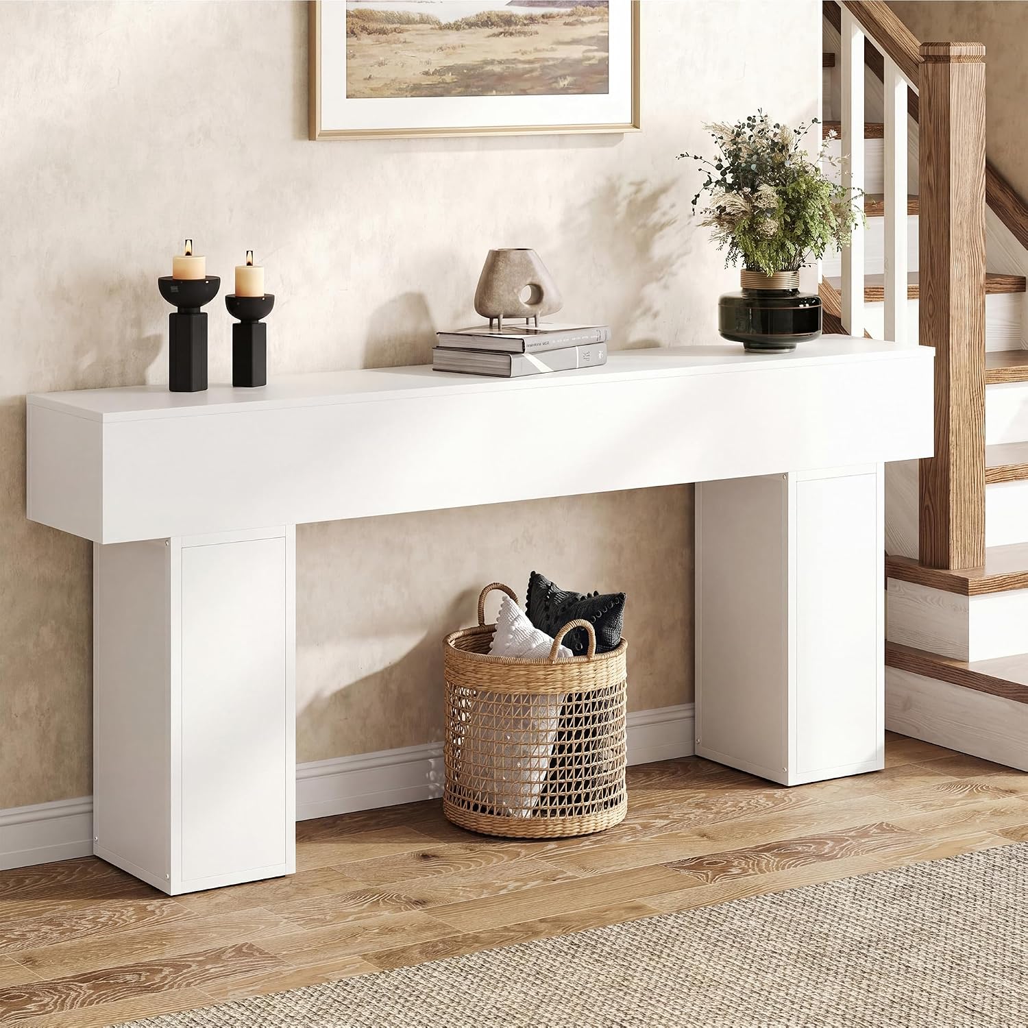 knoworld 70.9-Inch Long Console Table, Wooden Sofa Table Behind Couch Tables, Farmhouse Entryway Table Accent Table for Entrance, Hallway, Living Room, Foyer, White