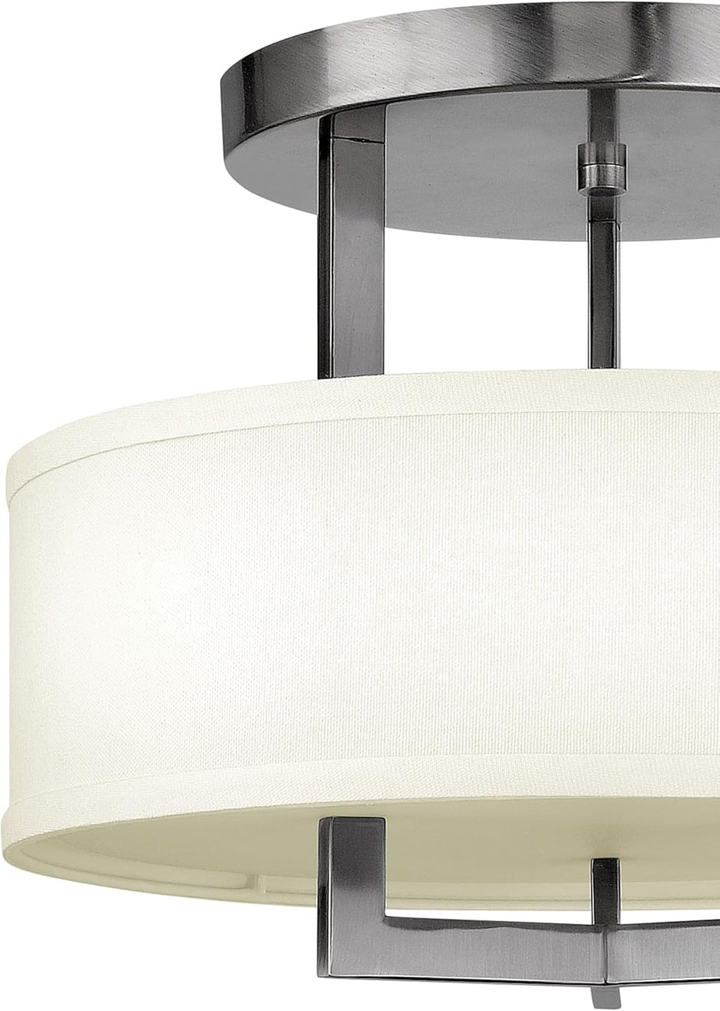 Hinkley Hampton Semi-Flush Three Light 15-in Dia. Ceiling Mount, Off-White Linen Drum Shade, Acrylic Diffuser, Antique Nickel Finish