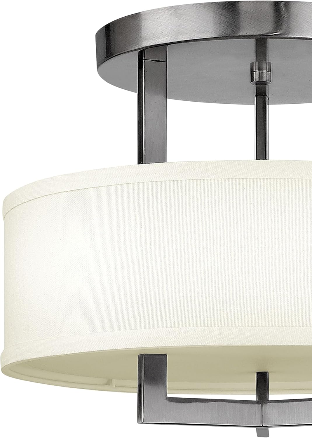 Hinkley Hampton Semi-Flush Three Light 15-in Dia. Ceiling Mount, Off-White Linen Drum Shade, Acrylic Diffuser, Antique Nickel Finish