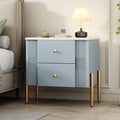 Christopher Knight Home Canyon Modern Nightstand with Golden Metal Handles and Legs, Bedside Table/End Table for Bedroom/Living Room, Multipurpose Storage Cabinet with 2 Drawers, Blue