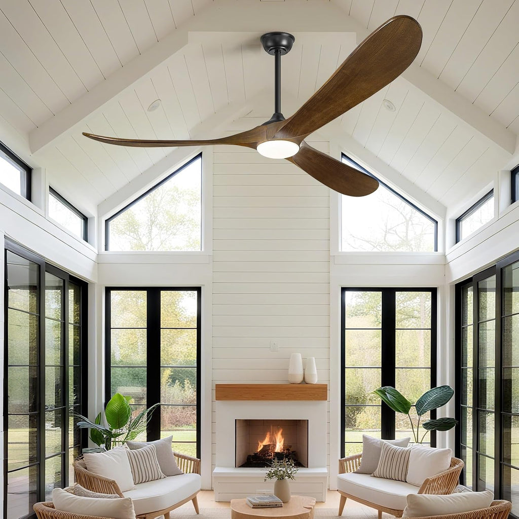 60' Ceiling Fans with Lights and Remote Control, Outdoor Ceiling Fan with Lights High CFM Quiet 3 Blade Wood Walnut Ceiling Fan,Oil Rubbed Bronze