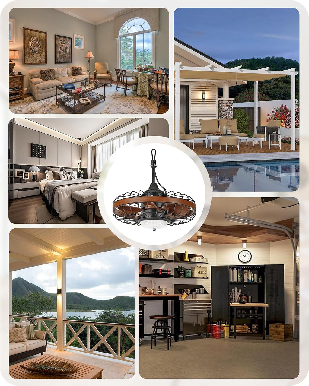 20' Outdoor Ceiling Fan with Light for Patio, Waterproof Gazebo Fan with Smart APP & Remote Control, 3CCT, Dimmable, 6 Speeds, Timer, Plug in Caged Ceiling Fan for Pergola, Porch, Brown XF01CF05