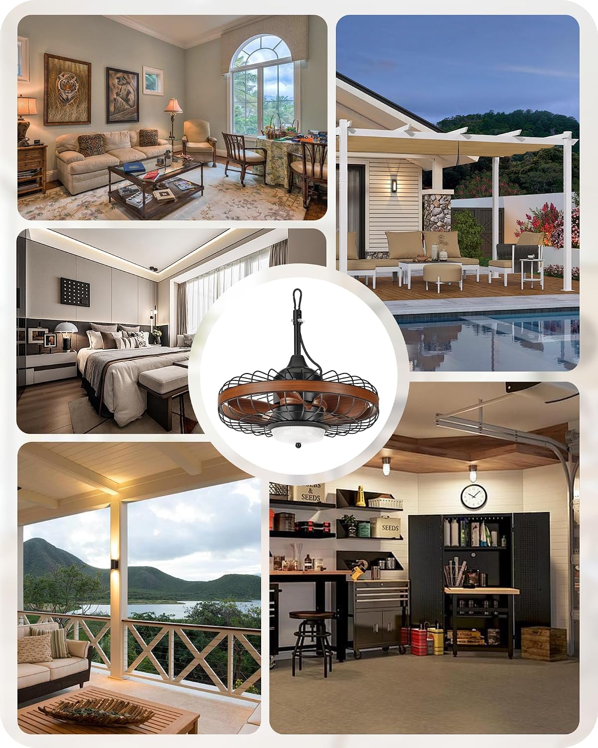 20' Outdoor Ceiling Fan with Light for Patio, Waterproof Gazebo Fan with Smart APP & Remote Control, 3CCT, Dimmable, 6 Speeds, Timer, Plug in Caged Ceiling Fan for Pergola, Porch, Brown XF01CF05