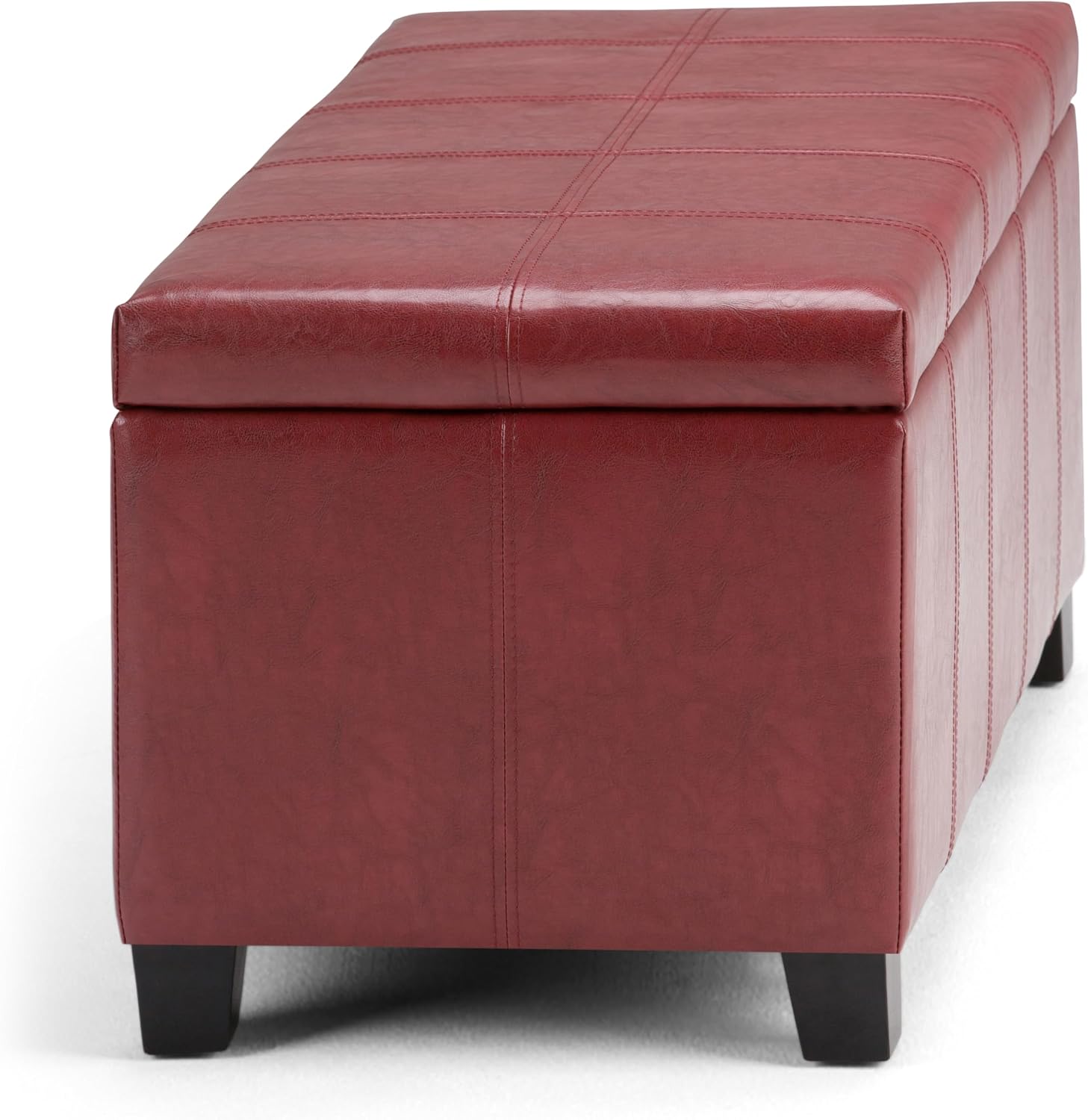 SIMPLIHOME Dover Storage Ottoman Bench - 36 inch Wide Upholstered Vegan Leather Rectangular Lift-Top Ottoman in Radicchio Red, Contemporary Bench for Living Room with Safety Hinges