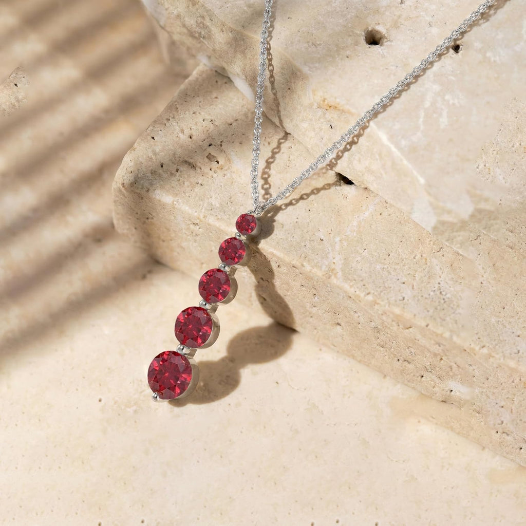 GOODSTONE JEWELS 925 Sterling Silver Linear Drop Pendant Necklace for Women | Size 16+2 Inch Cable Chain with Lobster Clasp | Natural Birthstone Jewelry Gift for Her