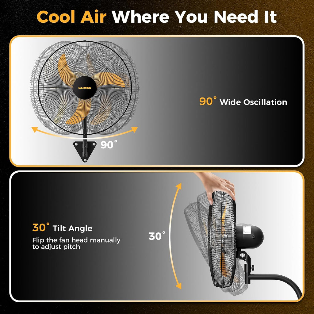 CAMMOO 20 Inch Wall Mount Fan Oscillating, 600D Oxford Cover & Wired Remote | Extended 3.3ft Wired Remote & 6.6ft Power Cord Wall Fan, 3-Speed High Velocity Wall Mounted Fan, for Garage, Workshop