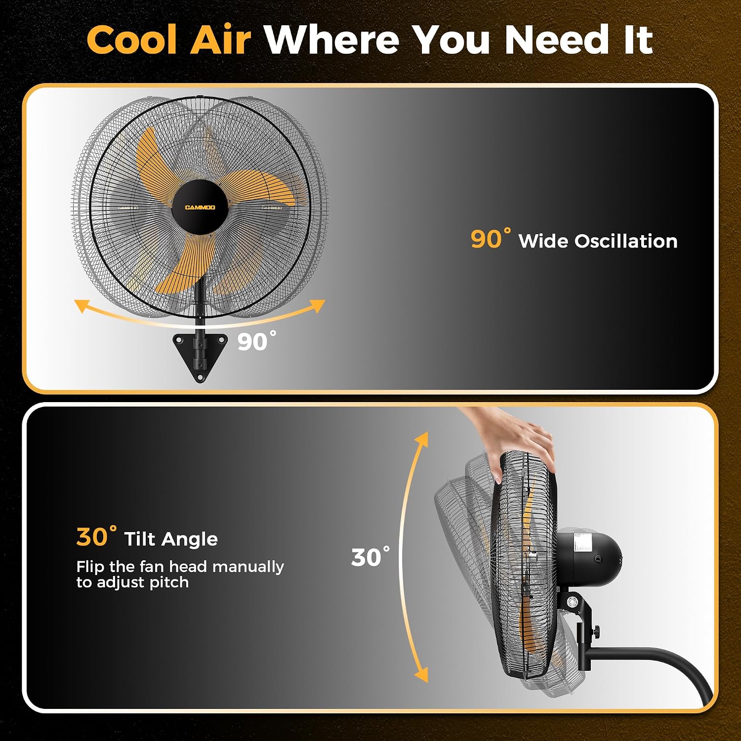 CAMMOO 20 Inch Wall Mount Fan Oscillating, 600D Oxford Cover & Wired Remote | Extended 3.3ft Wired Remote & 6.6ft Power Cord Wall Fan, 3-Speed High Velocity Wall Mounted Fan, for Garage, Workshop