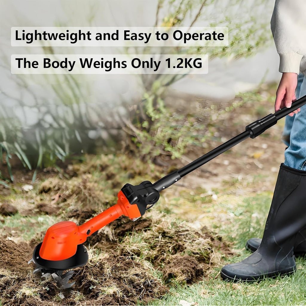 24V Cordless Small Tiller Cultivator,Mini Tiller for Gardening Electric Garden Tiller,235 RPM,4Inch Tilling Depth,with 2 * 1.5Ah Batteries & Charger,Portable Garden Rototiller