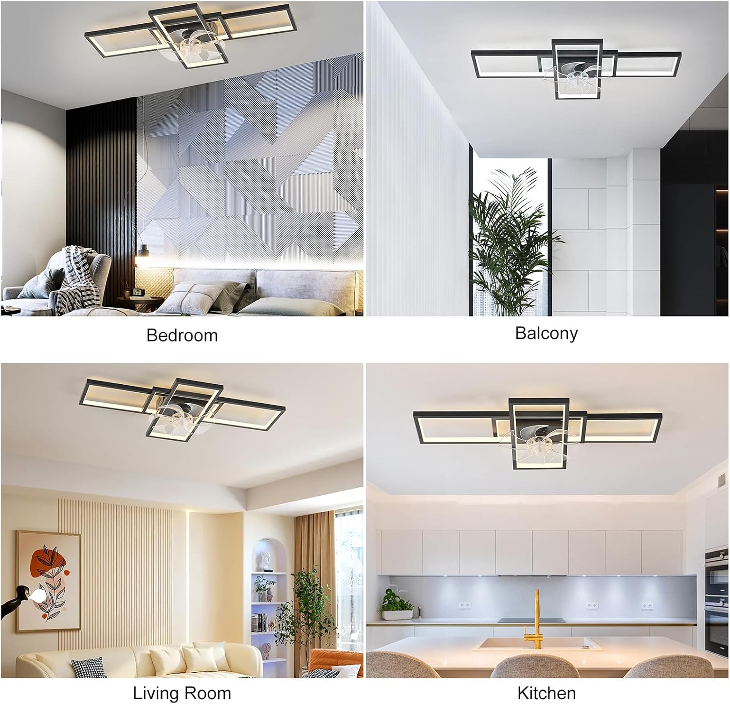 GEADI Modern Ceiling Fan with Light,Dimmable Flush Mount Ceiling Fans with Lights and Remote,35.4' Black Led Fandelier,Low Profile Ceiling Fan for Bedroom,Kitchen（6-Speed,Timing,3000-6000k）