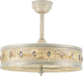Art Deco Chandelier Ceiling Fan with Light,Antique Coastal Ornate Caged Bladeless Fandelier,Glam Statement Crystal Light Fixture,Hanging/Flush Mount for Bedroom,Dining Room,Living Room,Kitchen Island