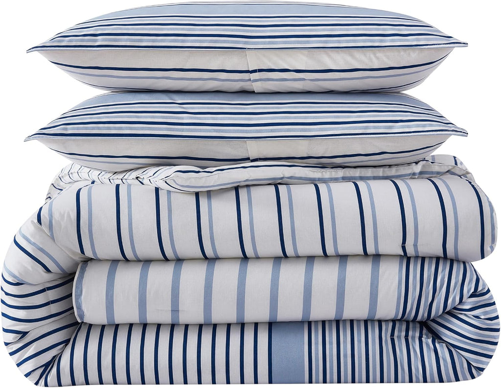 Eddie Bauer - King Comforter Set, Super Soft Bedding with Matching Shams, Two-Piece Back Closure, Modern Room Essentials (Cooper Stripe Blue, King)