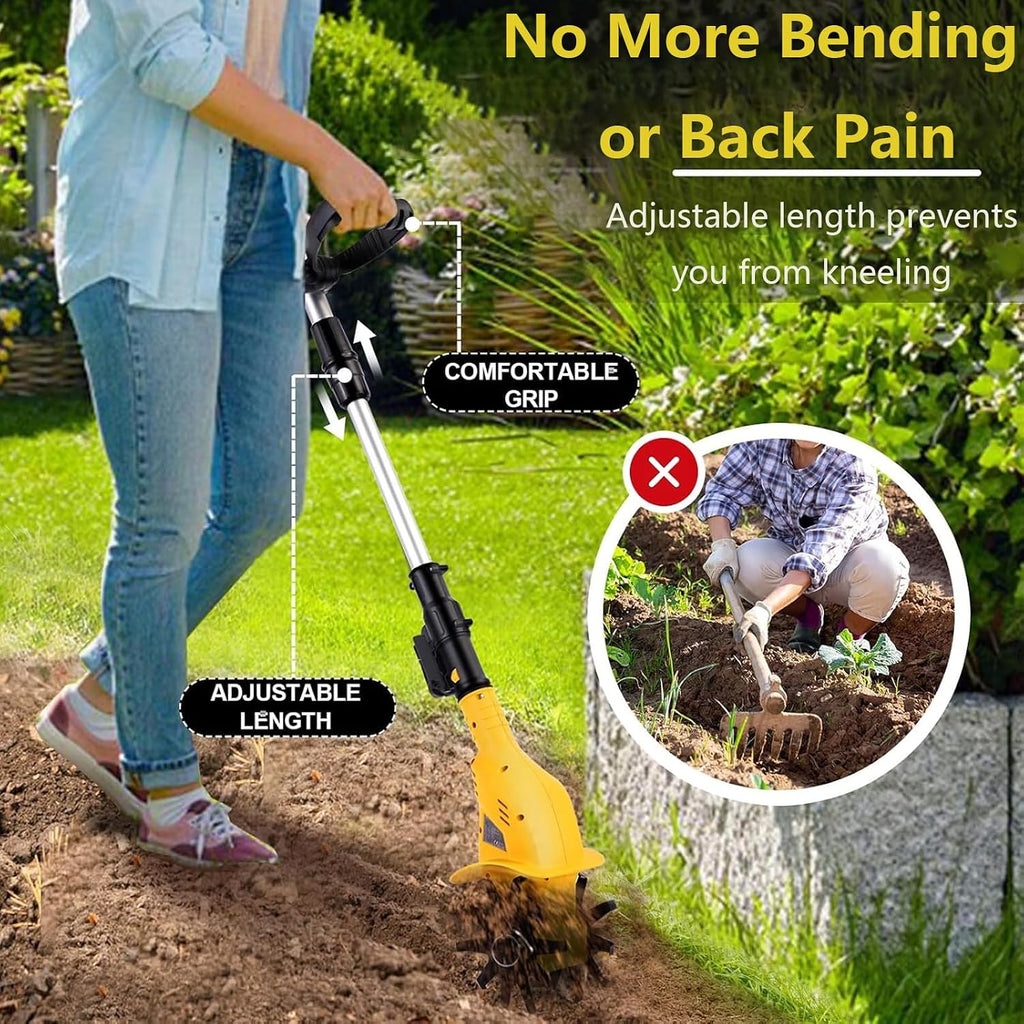 Small Tiller Cultivator, Garden Cultivator, Electric Portable Household Use Tiller, Garden Tiller, 20v Lithium Electric, Lightweight Cordless, Manganese Steel Blade, for Gardening,Green