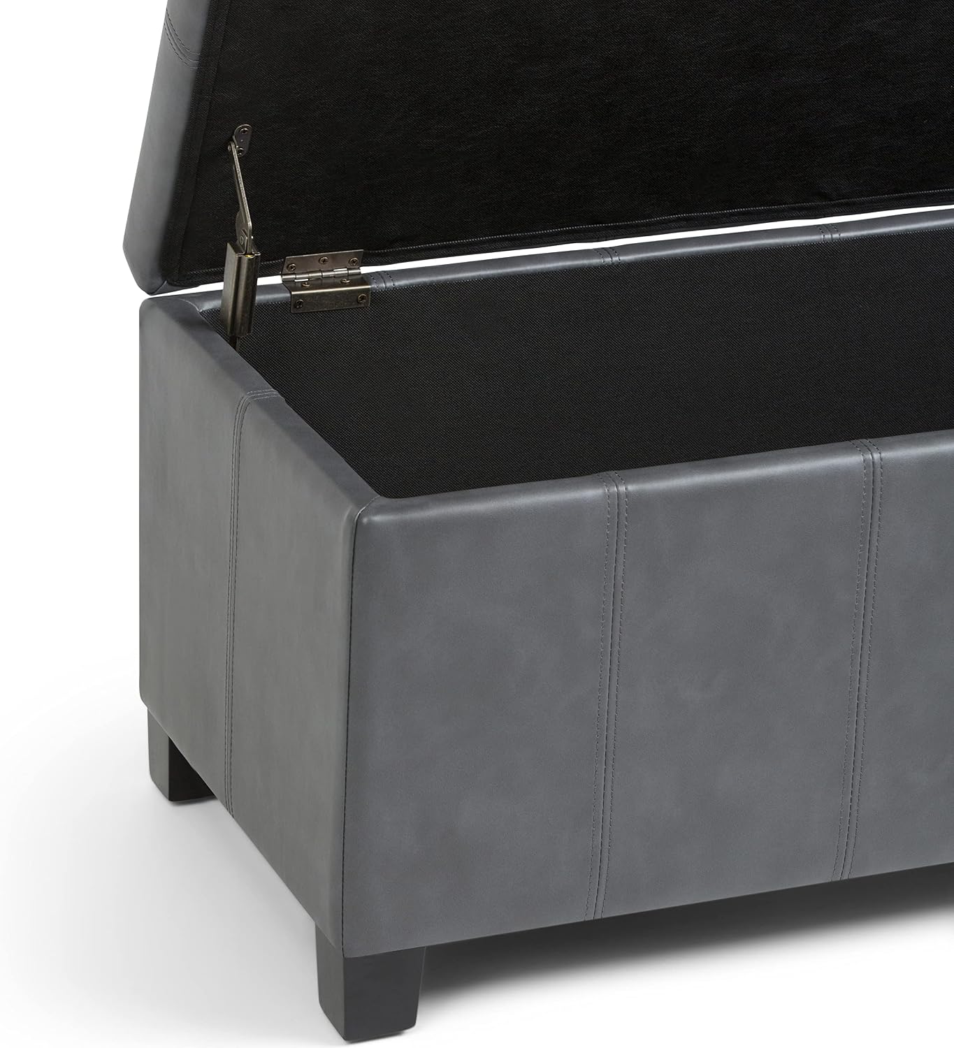 SIMPLIHOME Dover Storage Ottoman Bench - 36 inch Wide Upholstered Vegan Leather Rectangular Lift-Top Ottoman in Stone Grey, Contemporary Bench for Living Room with Safety Hinges