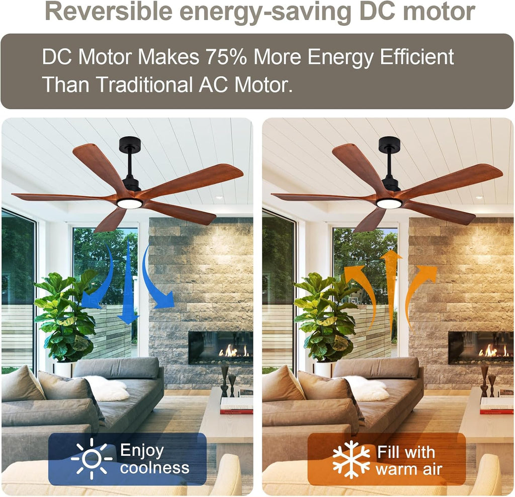 ZVL 60 Inch Ceiling Fans with Lights and Remote,5 Blade Ceiling Fan with Light,Modern Ceiling Fan,3CCT Dimmable,Timer,Quiet DC Motor,6 Speed,Wood Ceiling Fan for Offices Farmhouse Gazebo Patio