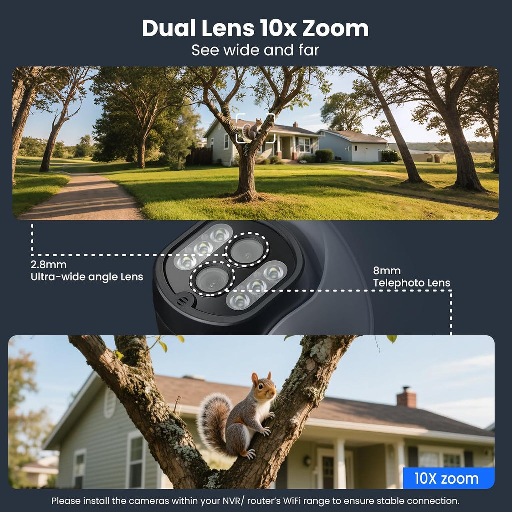 XMARTO 10X Zoom Mesh WiFi6 PTZ AI Tracking Security Camera System,16-Cam 2K Dual Lens Bundle,16CH 4K Expandable WNP816-W6 NVR (No HDD),Long Range WiFi,Plug-in 24/7 Wireless Indoor/Outdoor Surveillance