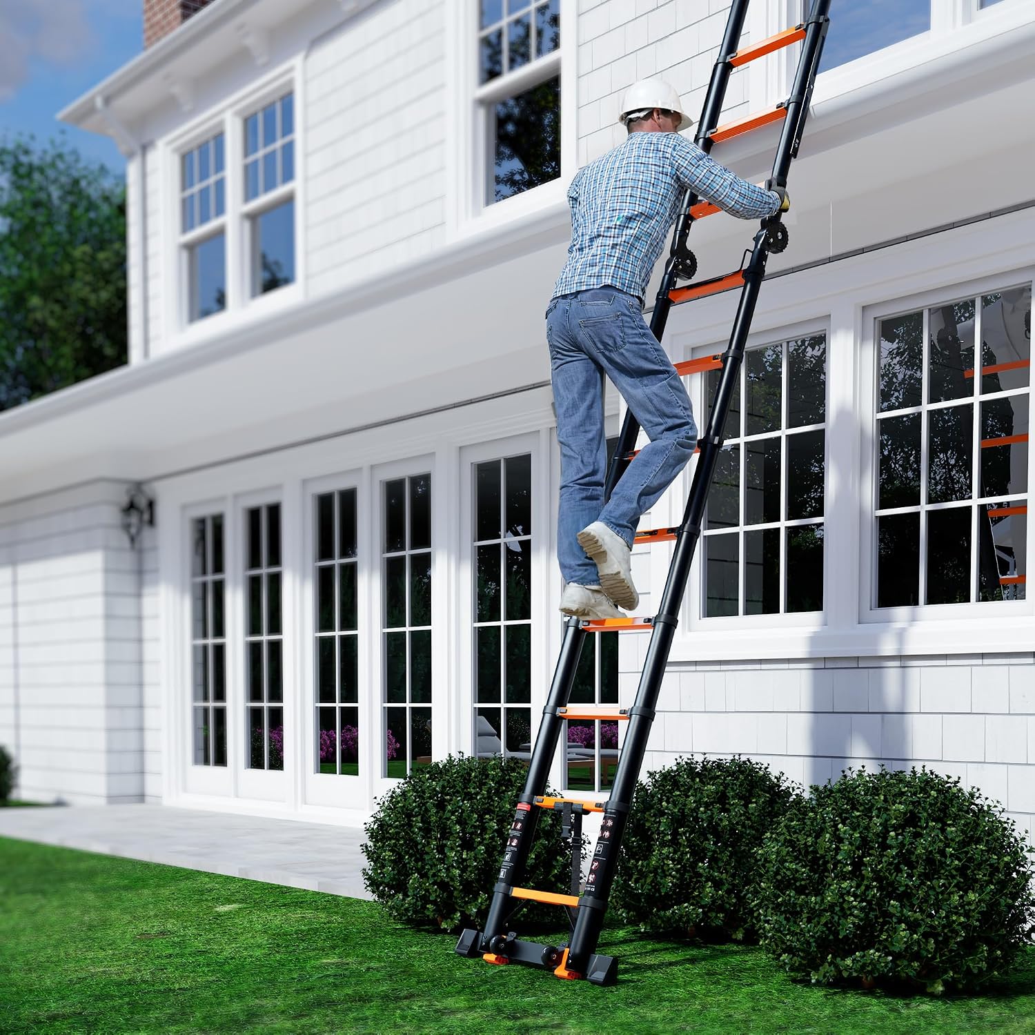 SINMEIRUN Telescoping Ladder, 8 Step, ANSI Certified, Type IA Heavy Duty, 330lbs Max Capacity, Aluminum Extension Ladder for Home, Roof, RV; Orange