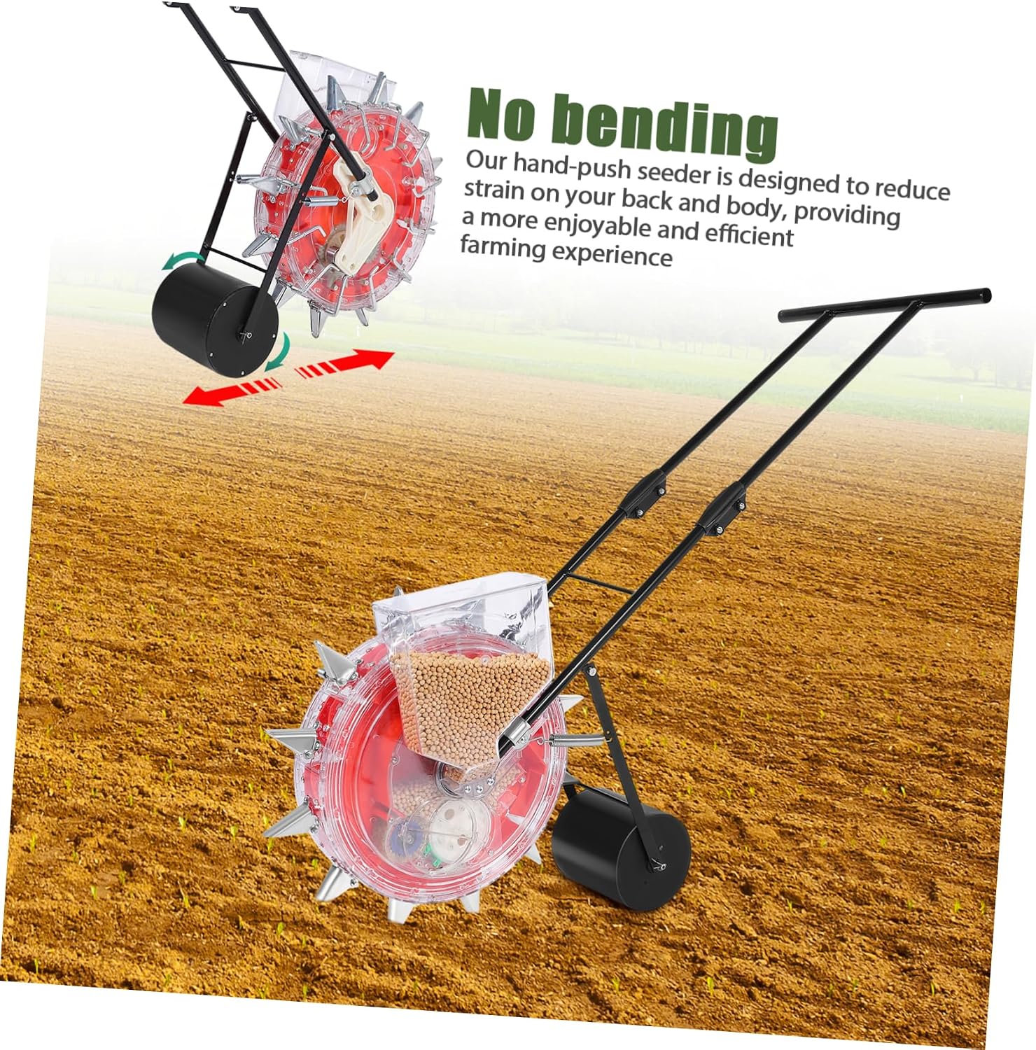 Hand-Push Planter Precision Roller for Sowing and Fertilizing Multi-Functional Gardening Tool for Efficient Planting and Growth Monitoring