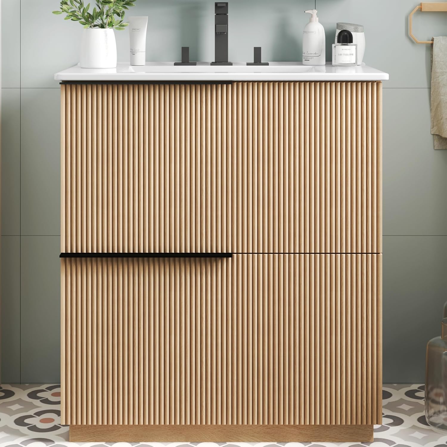 Christopher Knight Home Byron 30' Bathroom Vanity with Sink, Modern Freestanding Bathroom Sink Cabinet with Drawer, Undermount Vanity Sink Cabinet, Bathroom Storage Cabinet with Sink Combo Set,Natural