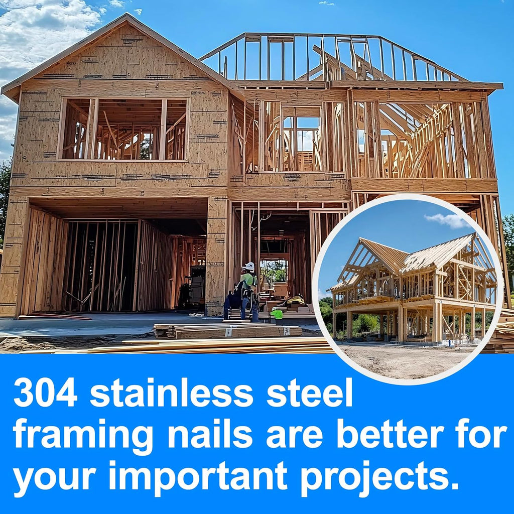 Framing Nails 304 Stainless Steel 21° Full Round Head Nail 21 Degree Ring 3-1/4' Shank Nail for Pneumatic, Electric 21 degree Framing Nailer (3-1/4' - 1000 pcs)